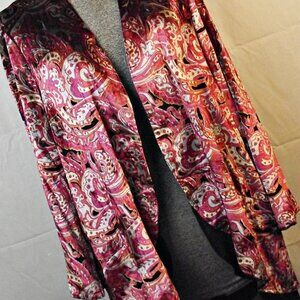 Ania A Womens Velvet Velveteen Jacket Wrap Kimono Paisley Pink Black